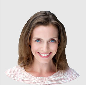 A woman with long hair and blue eyes.